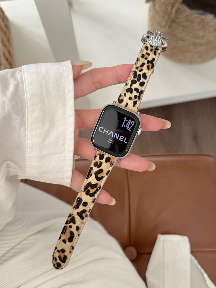 Saturn Magnetic Buckle Leopard Leather Band for Apple Watch
