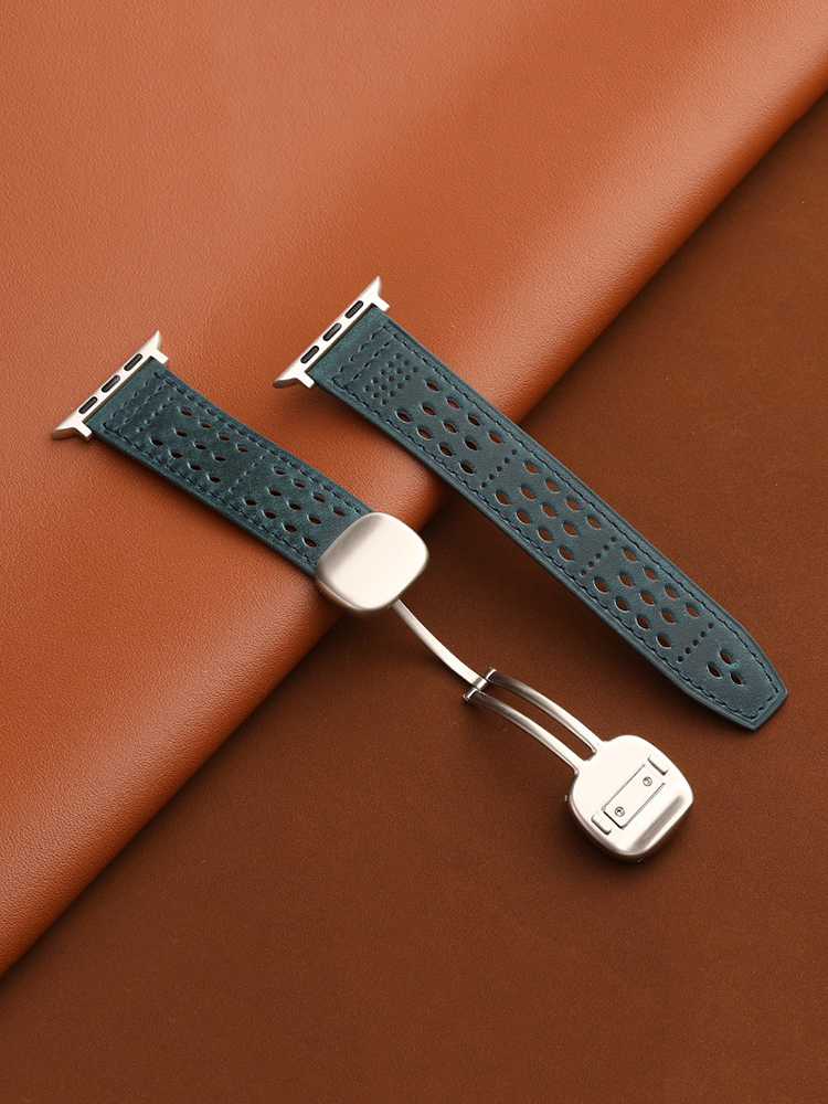 Breathable Mesh Magnetic Buckle Crazy Horse Leather Band for Apple Watch Band
