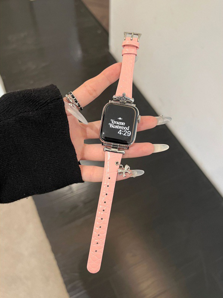 Heart-shaped Birthstone Charm Leather Band for Apple Watch