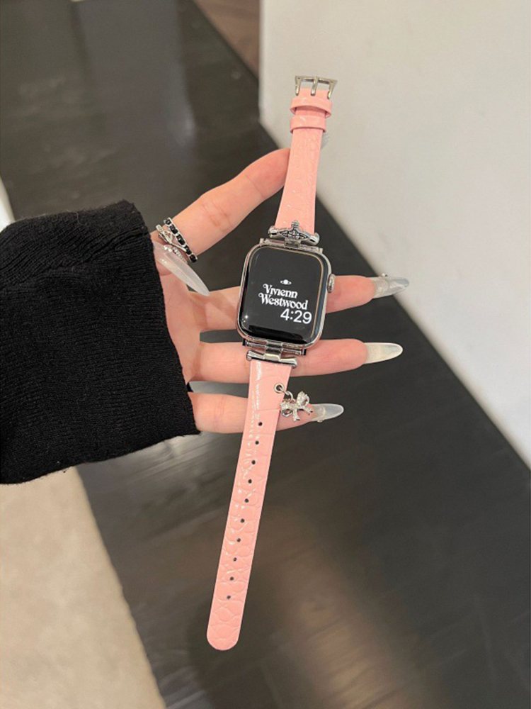 Heart-shaped Birthstone Charm Leather Band for Apple Watch