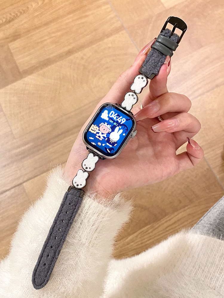 Easter Series Bunny Plush Leather Band for Apple Watch