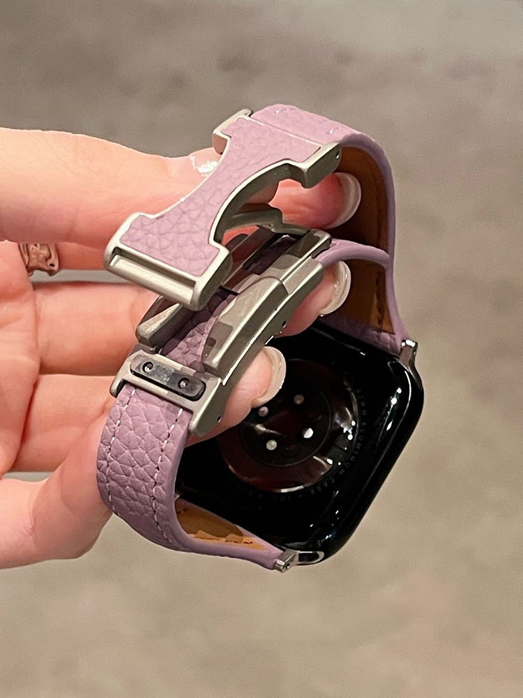 Litchi Pattern H Magnetic Buckle Curve Leather Band