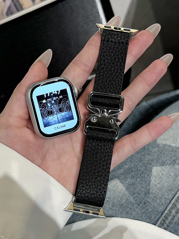 Quick Release Buckle Lychee Pattern Leather Apple Watch Band - Tatanband