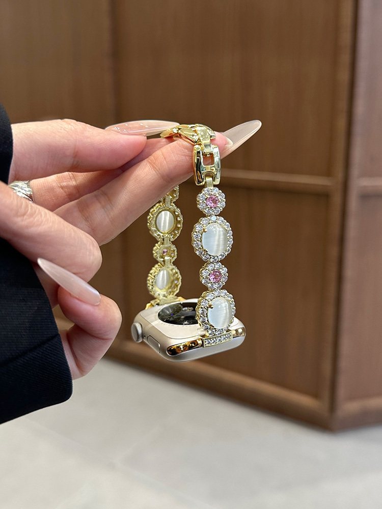 Opal with Diamonds Stainless Steel Band