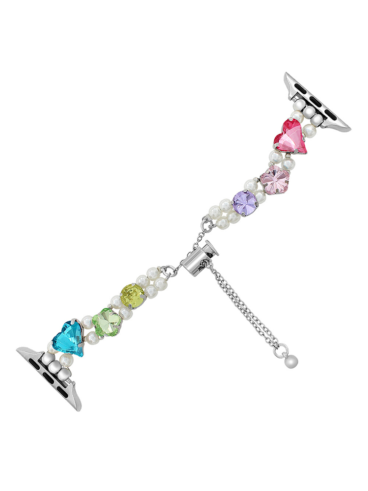 Colored Large Zircon with Pearls Stainless Steel Band