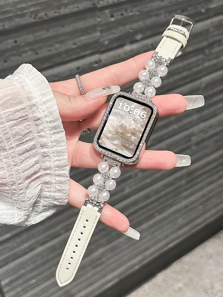 Double Row of Pearls Leather Band for Apple Watch