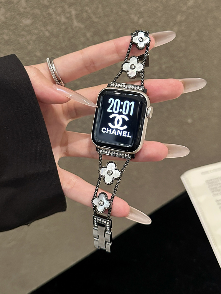 Center Diamond Four Leaf Clover Stainless Steel Band for Apple Watch