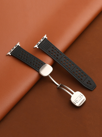Breathable Mesh Magnetic Buckle Crazy Horse Leather Band for Apple Watch Band
