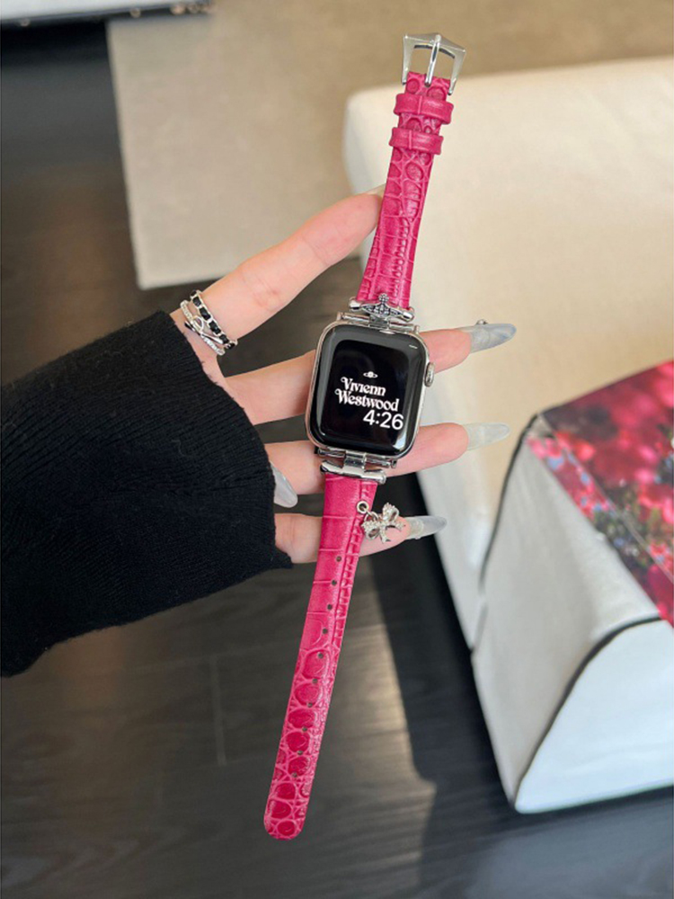 Heart-shaped Birthstone Charm Leather Band for Apple Watch