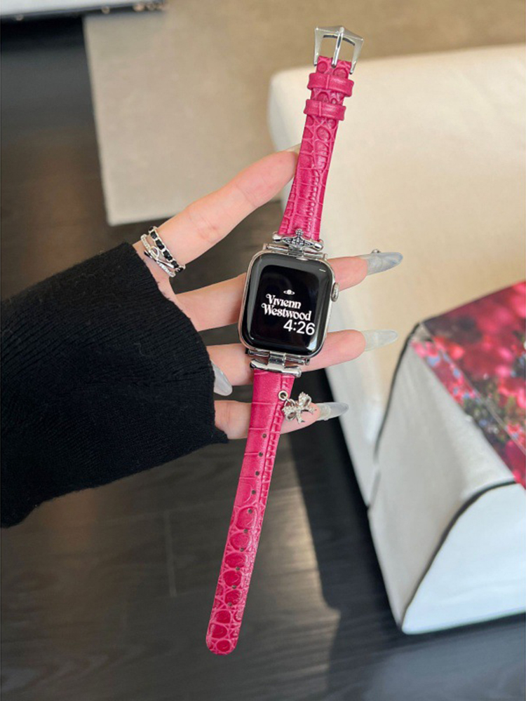 Heart-shaped Birthstone Charm Leather Band for Apple Watch