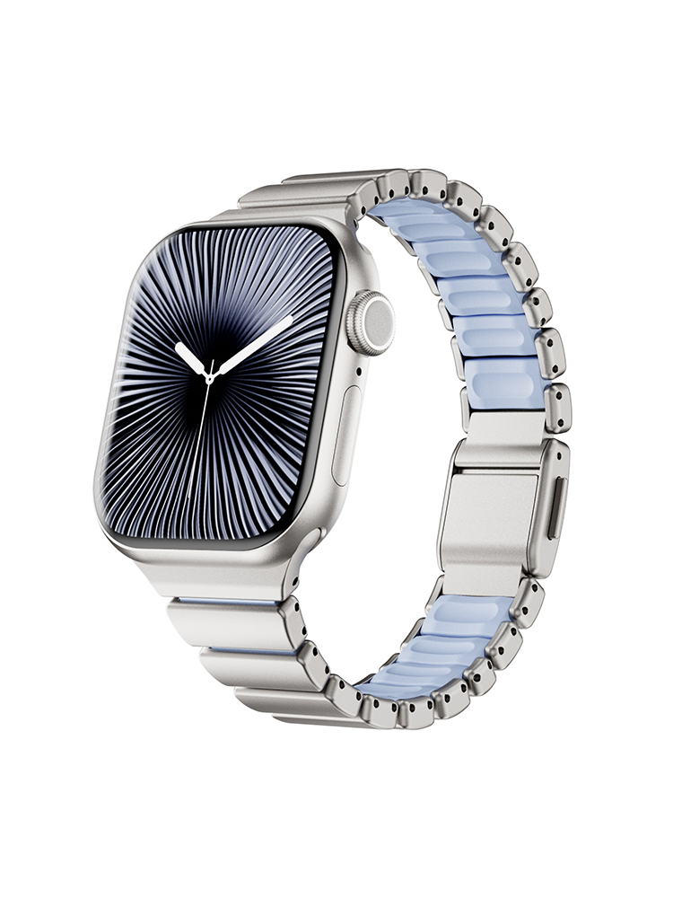 Dual-Layer Stainless Steel and Silicone Watch Band for Apple Watch