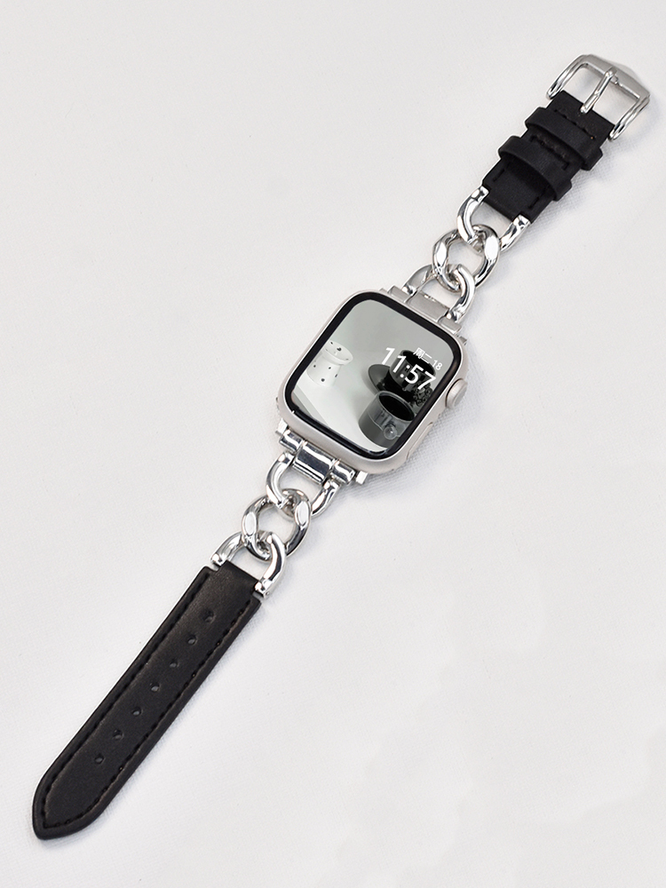 Cuban Chain with Leather Apple Watch Band - Tatanband