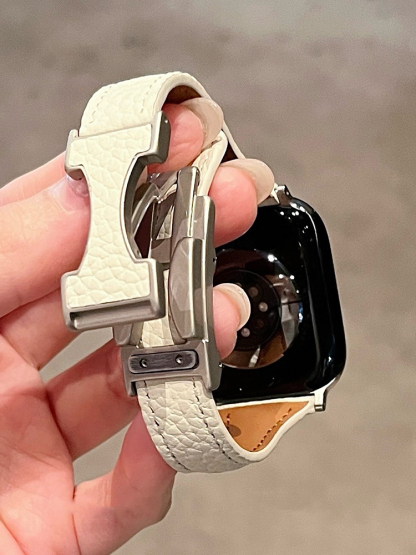 Litchi Pattern H Magnetic Buckle Curve Leather Band