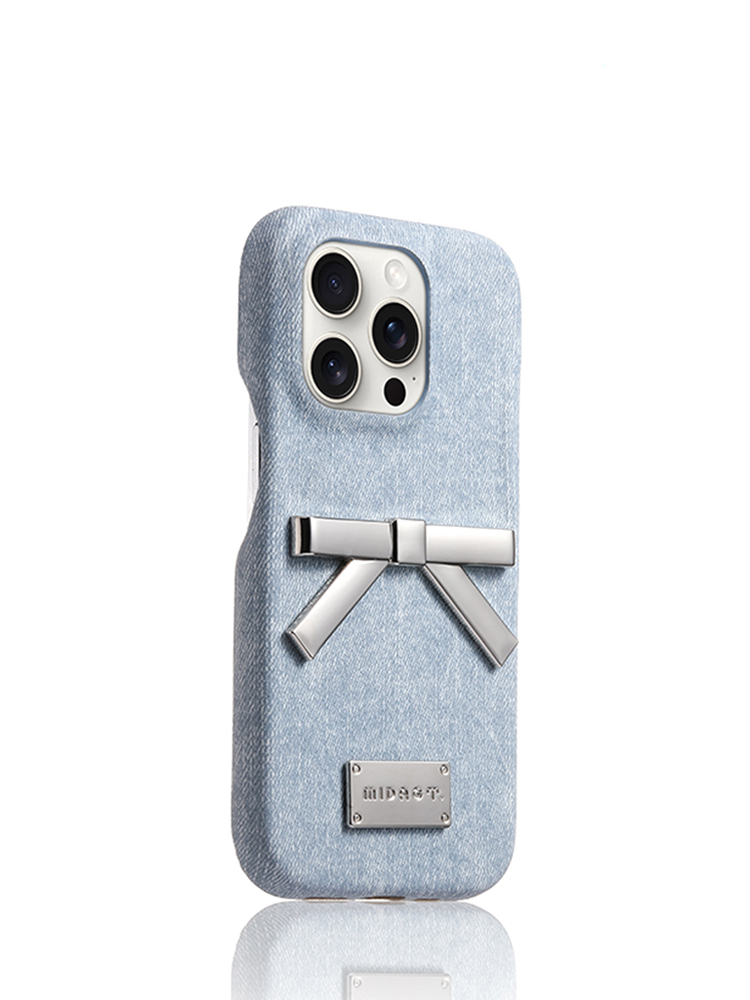 Denim Pattern Bow Stand iPhone Case - Tatanband