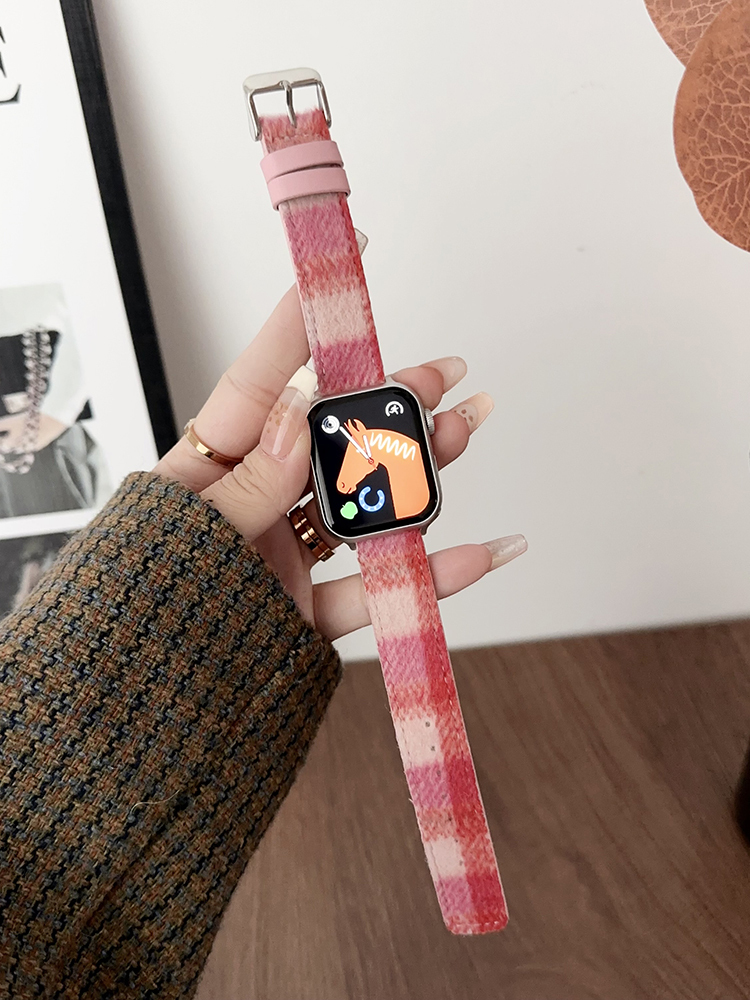 Checked Plush Leather Apple Watch Band - Tatanband