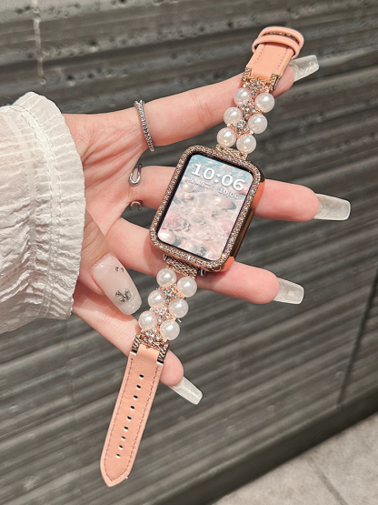 Double Row of Pearls Leather Band for Apple Watch