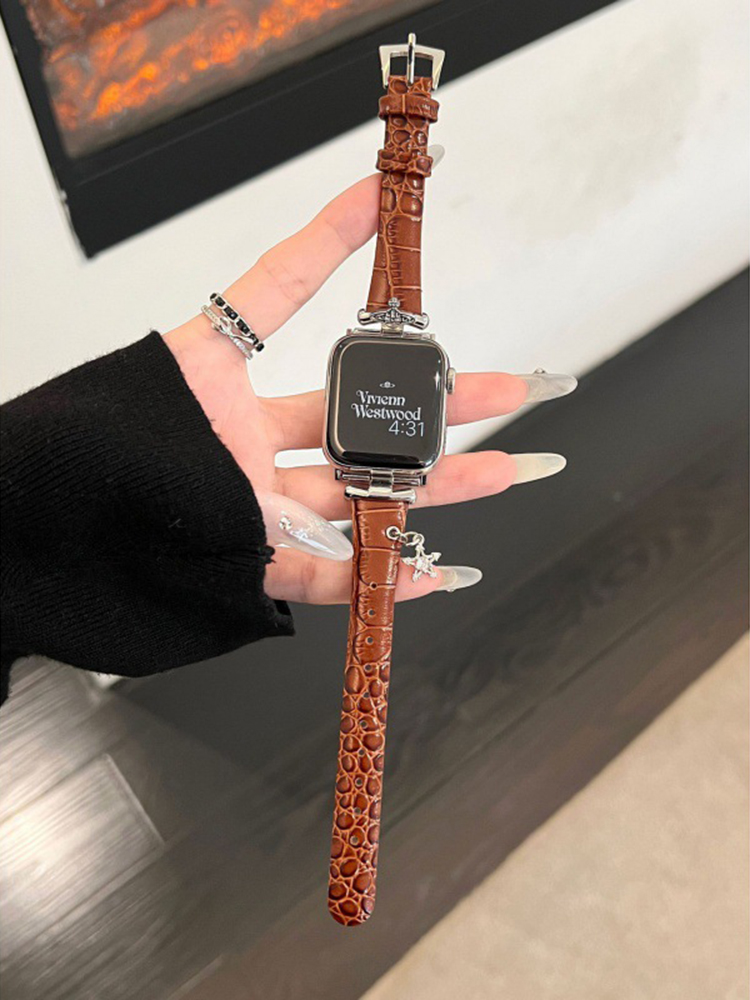 Heart-shaped Birthstone Charm Leather Band for Apple Watch