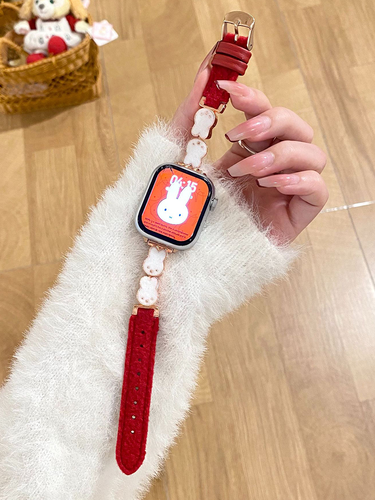 Easter Series Bunny Plush Leather Band for Apple Watch