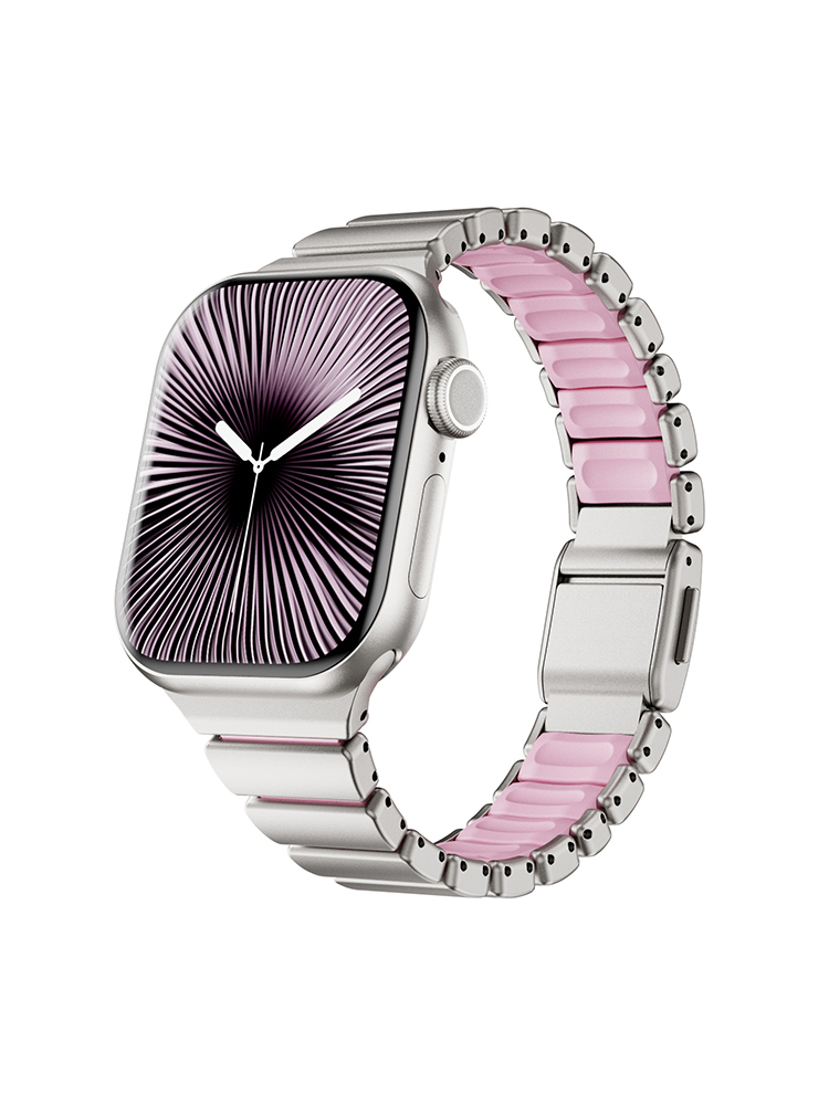 Dual-Layer Stainless Steel and Silicone Watch Band for Apple Watch