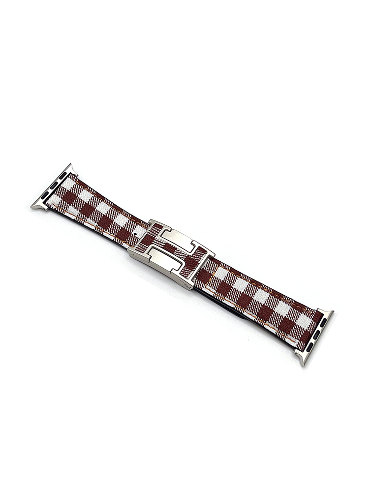 Plaid Pattern H Magnetic Buckle Leather Band