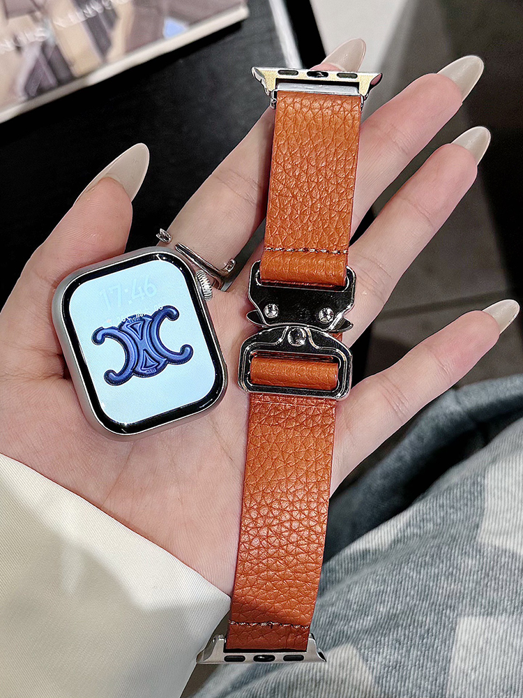 Quick Release Buckle Lychee Pattern Leather Band