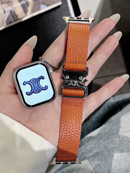 Quick Release Buckle Lychee Pattern Leather Band