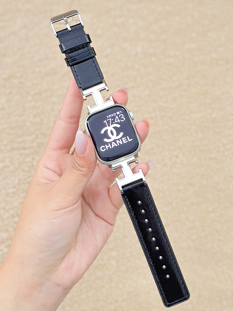 H Letter Buckle Leather Apple Watch Band - Tatanband