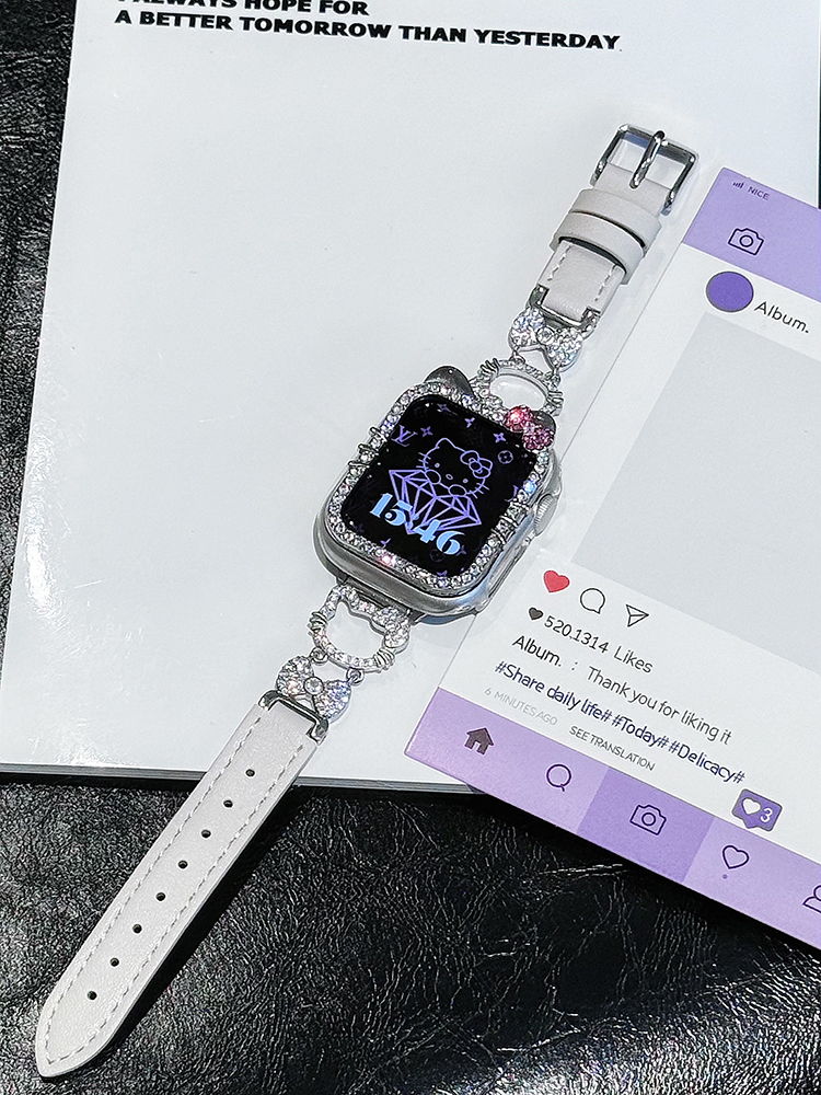 Diamond Kitty Leather Apple Watch Band - Tatanband