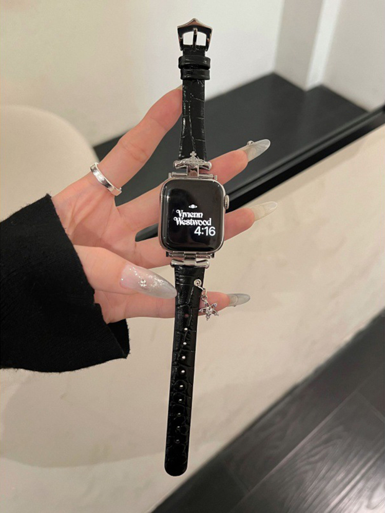 Heart-shaped Birthstone Charm Leather Band for Apple Watch