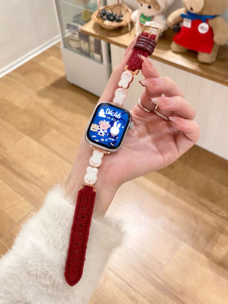 Easter Series Bunny Plush Leather Band for Apple Watch