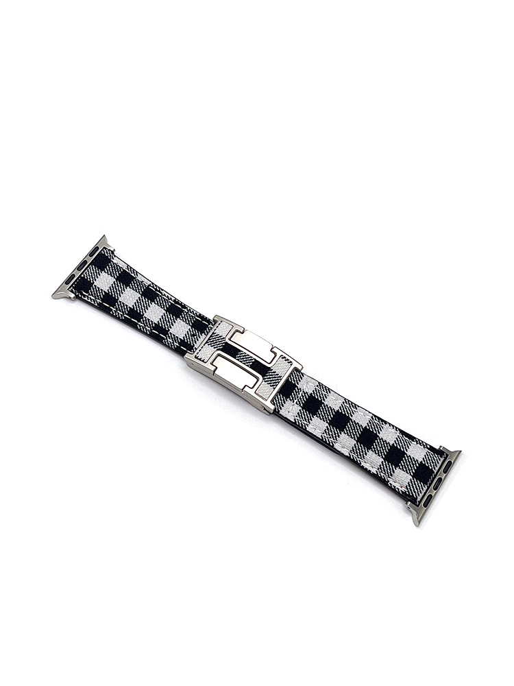 Plaid Pattern H Magnetic Buckle Leather Band