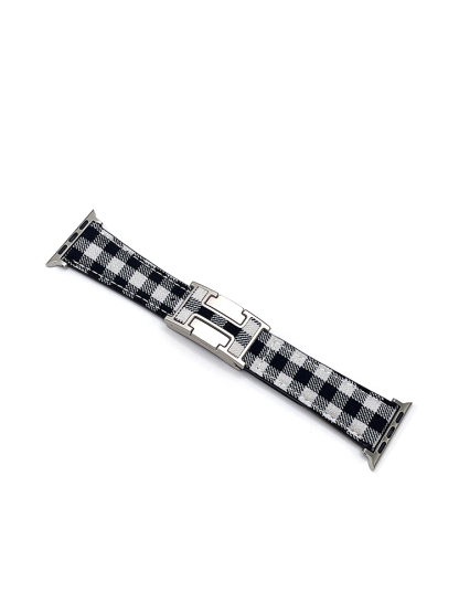 Plaid Pattern H Magnetic Buckle Leather Band
