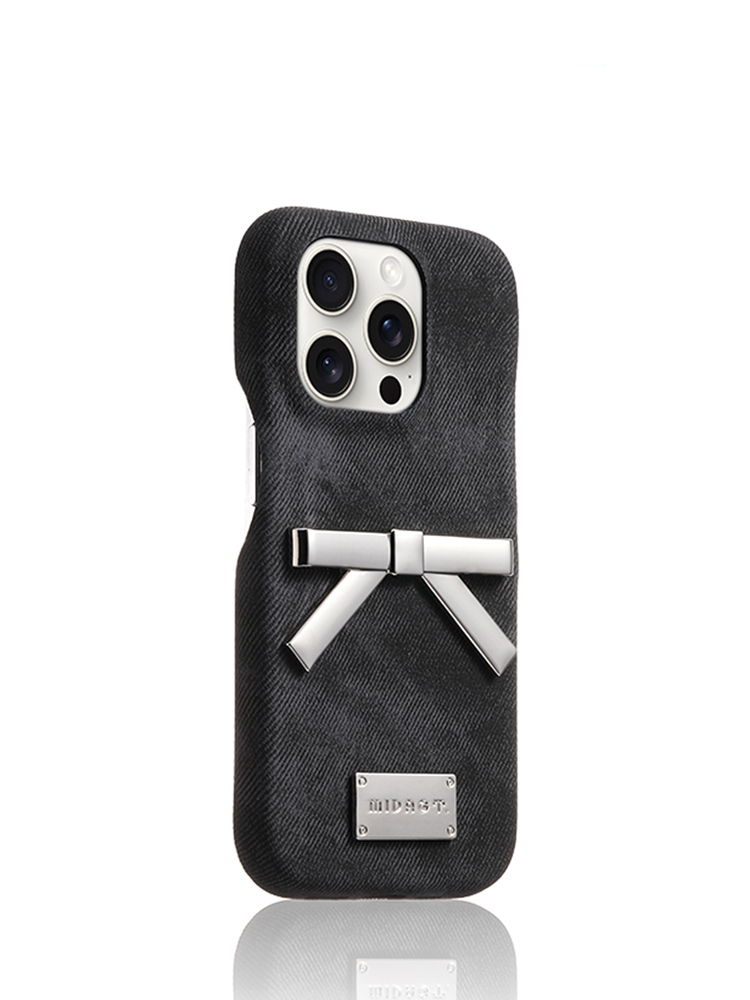 Denim Pattern Bow Stand iPhone Case - Tatanband