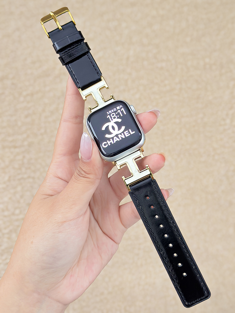 H Letter Buckle Leather Apple Watch Band - Tatanband
