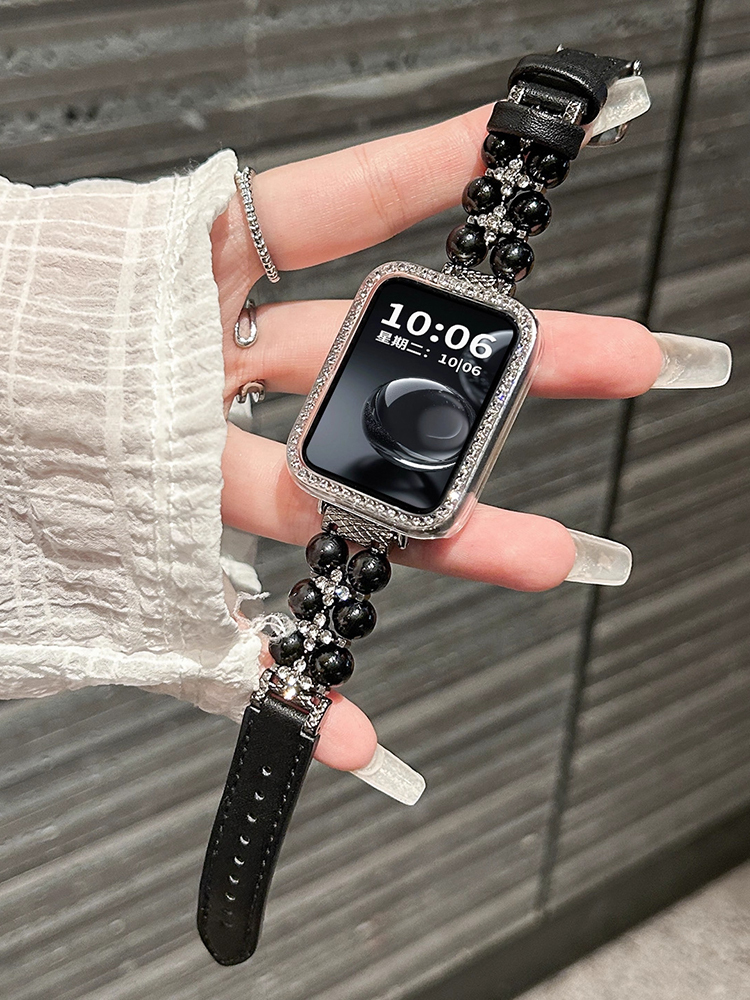 Double Row of Pearls Leather Band for Apple Watch