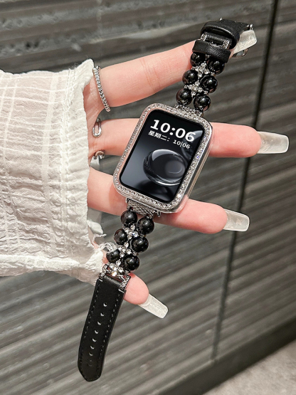 Double Row of Pearls Leather Band for Apple Watch