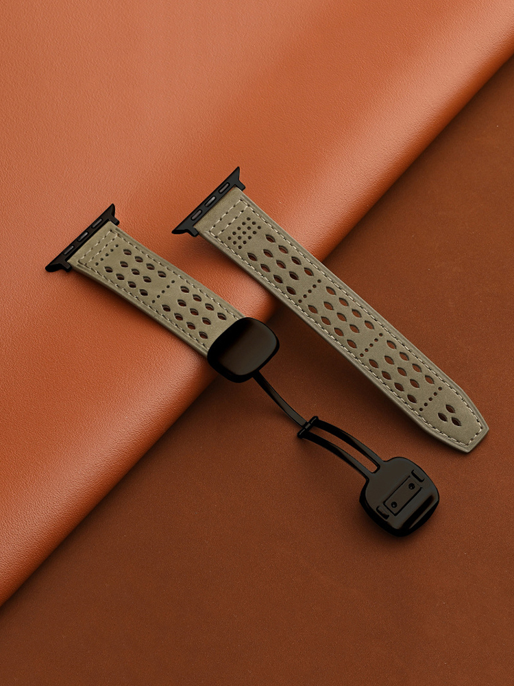 Breathable Mesh Magnetic Buckle Crazy Horse Leather Band for Apple Watch Band