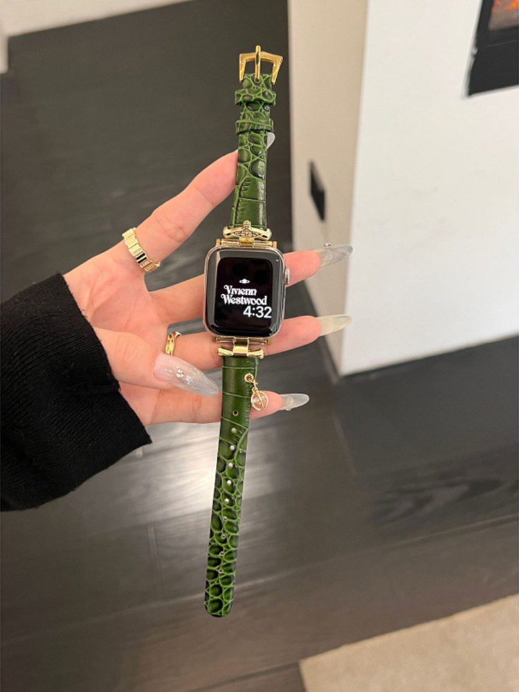 Heart-shaped Birthstone Charm Leather Band for Apple Watch