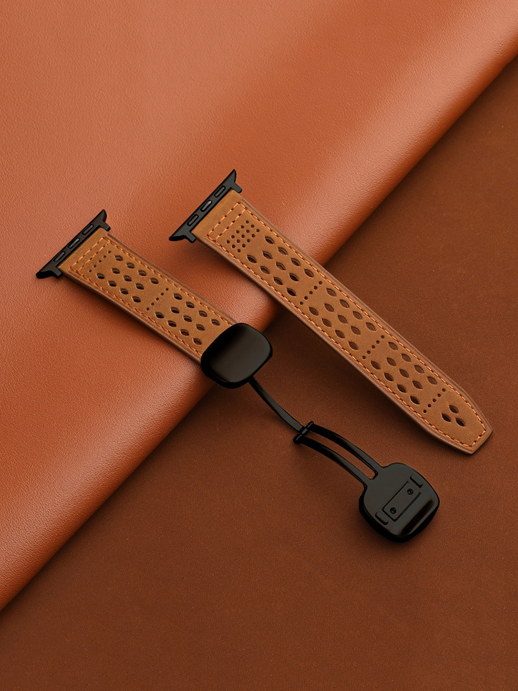 Breathable Mesh Magnetic Buckle Crazy Horse Leather Band for Apple Watch Band