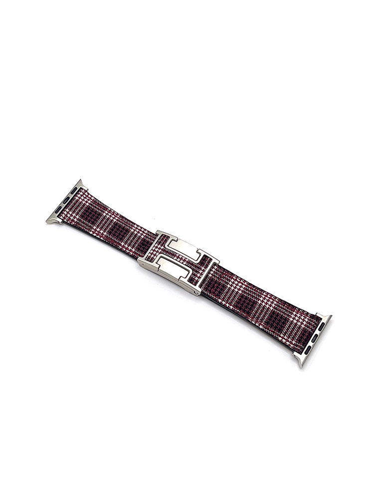 Plaid Pattern H Magnetic Buckle Leather Band