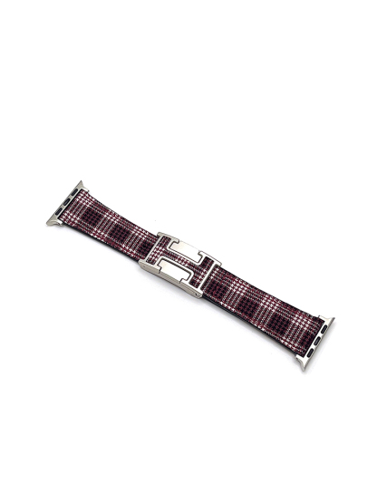 Plaid Pattern H Magnetic Buckle Leather Band