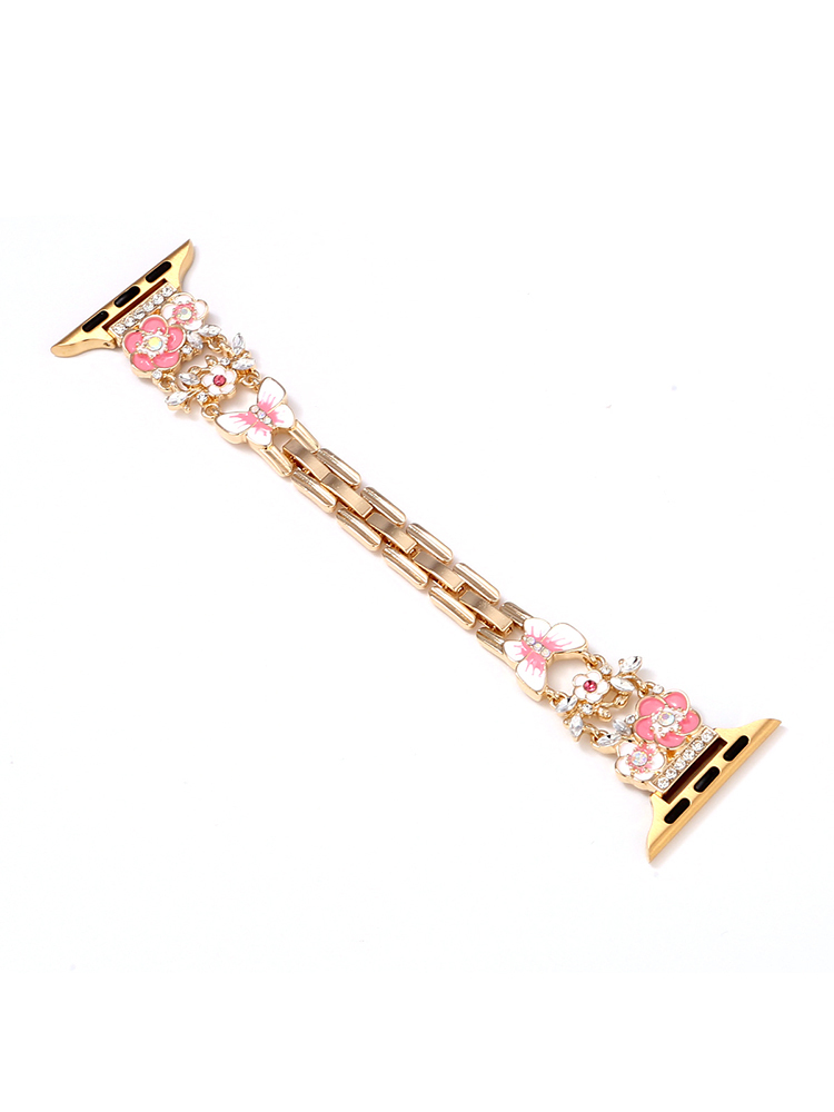 Diamond-encrusted Flowers Stainless Steel Band