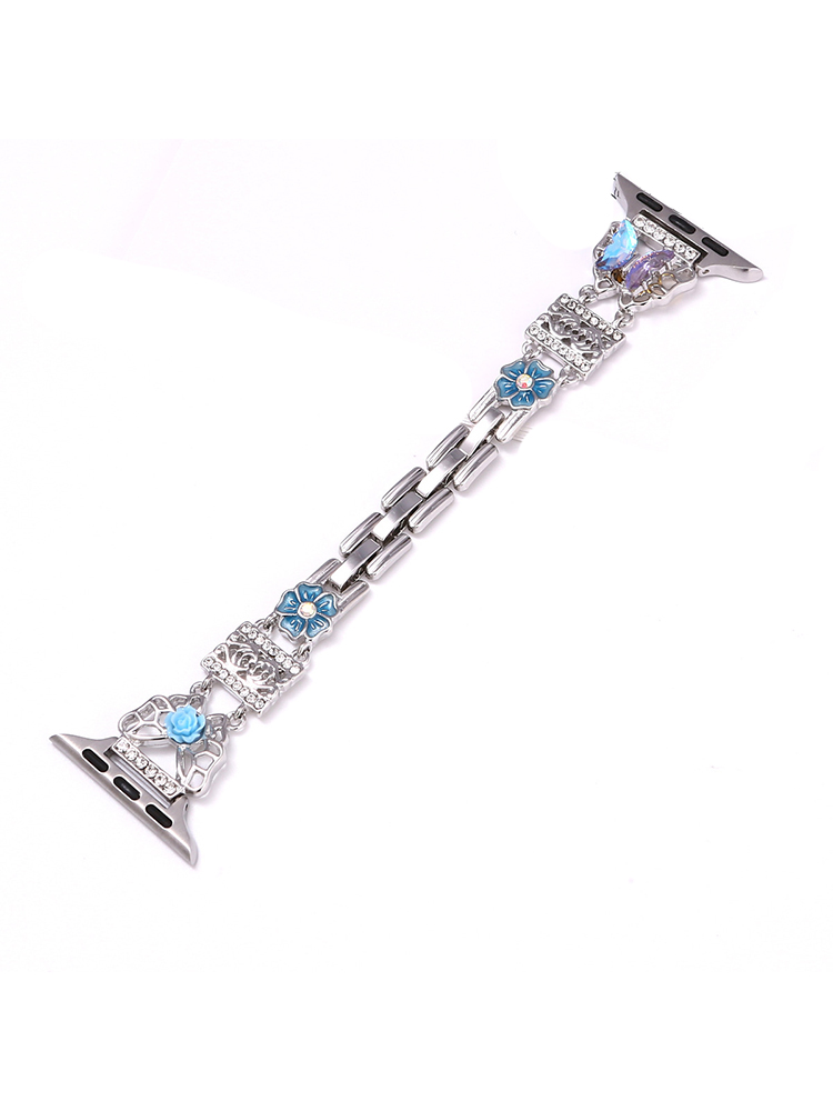 Diamond-encrusted Butterfly with Cherry Blossom Stainless Steel Apple Watch Band - Tatanband