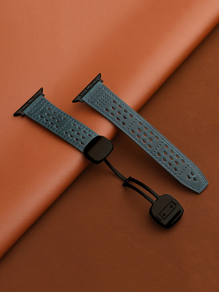 Breathable Mesh Magnetic Buckle Crazy Horse Leather Band for Apple Watch Band