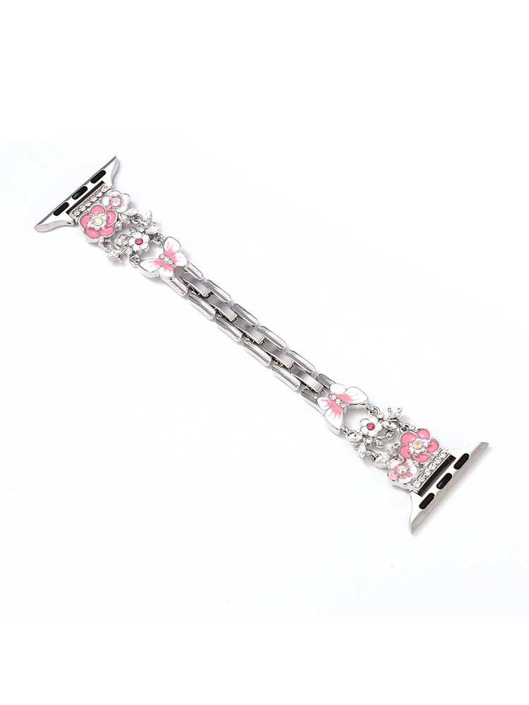 Diamond-encrusted Flowers Stainless Steel Band
