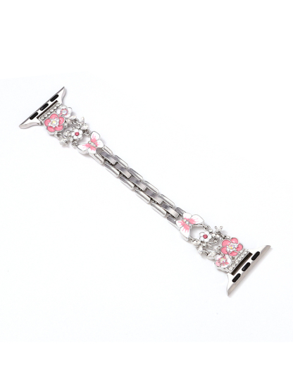 Diamond-encrusted Flowers Stainless Steel Band