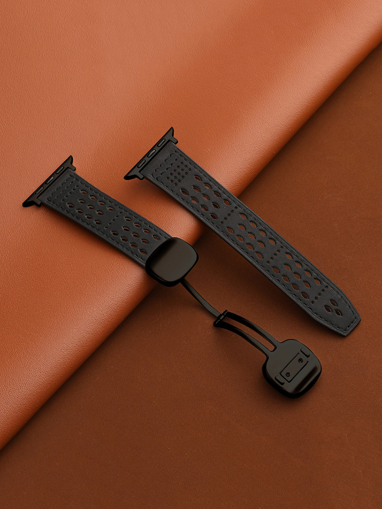 Breathable Mesh Magnetic Buckle Crazy Horse Leather Band for Apple Watch Band