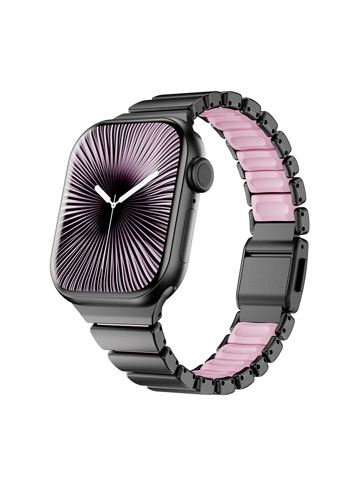 Dual-Layer Stainless Steel and Silicone Watch Band for Apple Watch