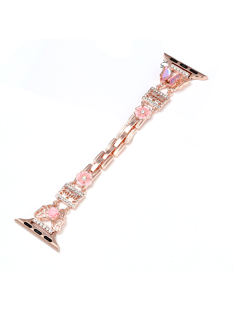 Diamond-encrusted Butterfly with Cherry Blossom Stainless Steel Apple Watch Band - Tatanband