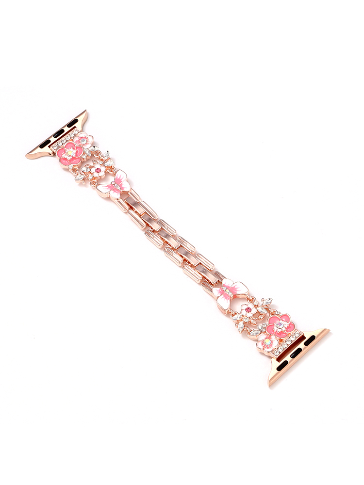 Diamond-encrusted Flowers Stainless Steel Apple Watch Band - Tatanband